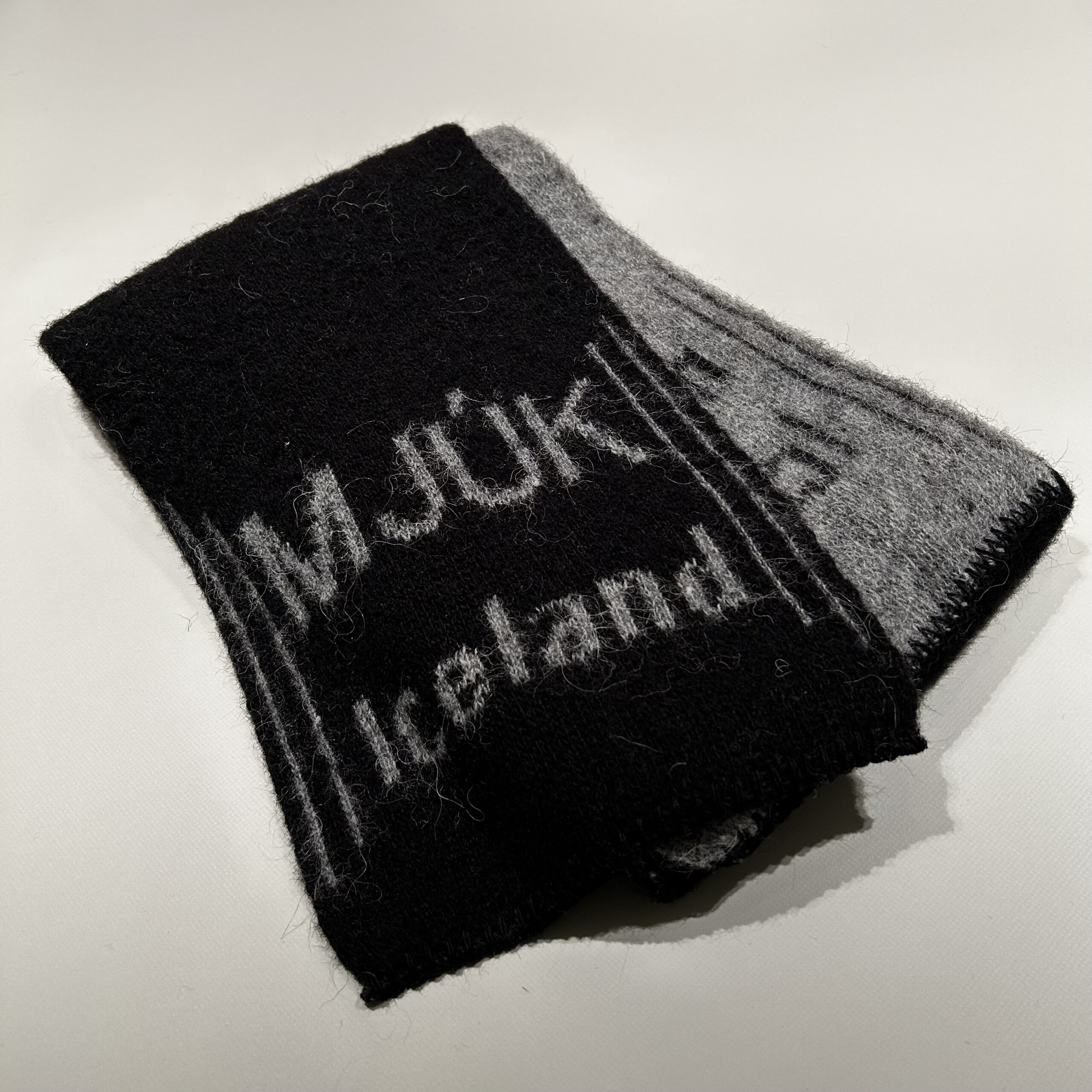 Sustainable statement/ logomania scarf. Pure Icelandic wool. Extra large.  White\ Grey